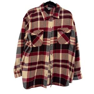 Natural Reflections‎ Womens XL Flannel Shirt Red Cream Plaid Cotton Button Down